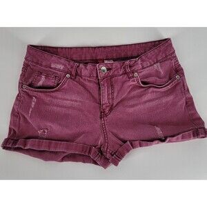 DIVIDED H&M Raspberry-Pink Light Wash Distressed Cuff Denim Shorts Womens Size 8